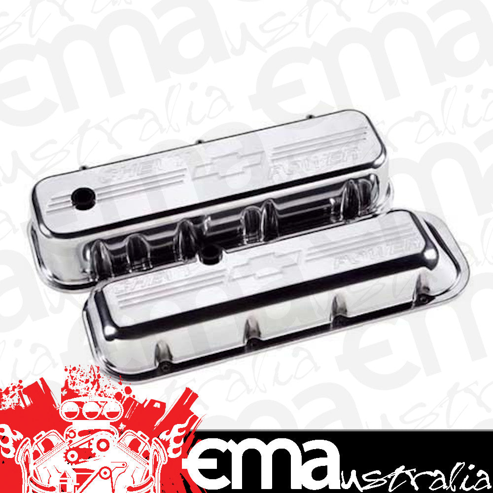 Billet Specialties BS96122 Chev BB Polished Alloy Tall Valve Covers Bowtie Logo