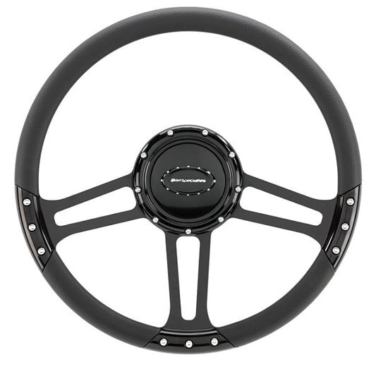 Billet Specialties BSBLK29263DRAFT 14" Billet "Draft" Black Steering Wheel Half Wrap, Horn Button And Adapter Sold Separately