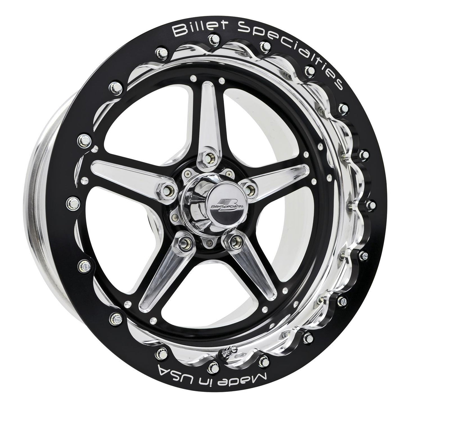 Billet Specialties BSBRSB35106145N Treet Lite Black Single Beadlock Wheel 15" X 10.00" 5 X 4.75" Bolt Circle 4.500" Backspacing