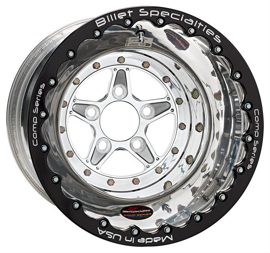 Billet Specialties BSCDB035106540 Comp 5 Double Beadlock Wheel 15" X 10" - Polished 5 X 4.5" Bolt Circle With 4.0" Backspace