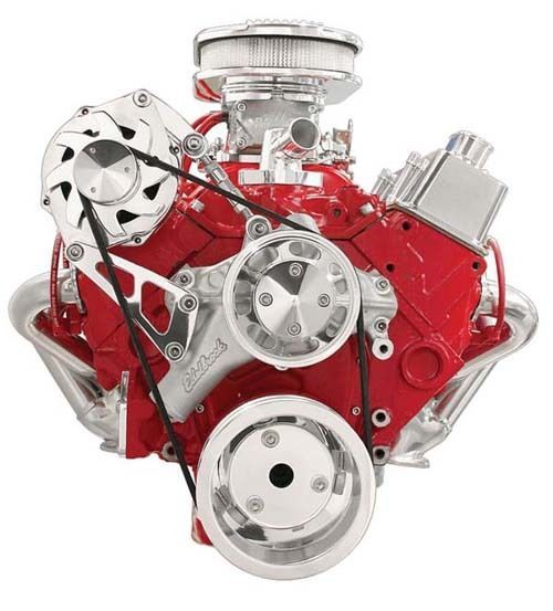 Billet Specialties BSFM2110PC Chev SB Serpentine Conv. Kit Top Mount Alternator