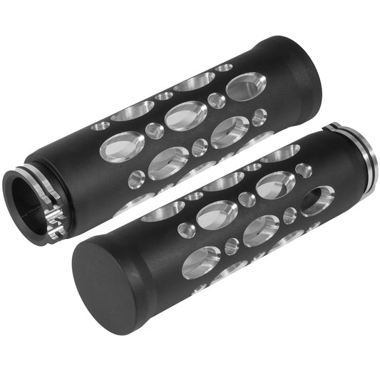 Attitude Inc ATT-AS83060B Billet Handle Bar Grips 1"Bars Hand Grips For Harley ,Grater Style Black Machined Set