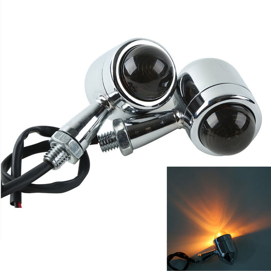 Attitude Inc ATT-XF140624-EB Dome Universal Turn Signal Indicator Lights Chrome Body Black Lense For Harley Models Set