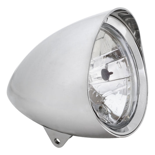 Attitude Inc ATT-512220R Indian Style Headlight 5 3/4 Inch Dia 216mm Long ,Visor Round Tip ,Chrome E Marked