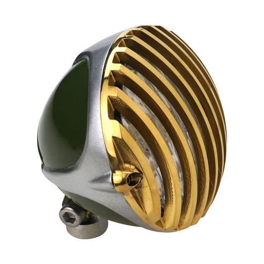 Attitude Inc ATT-TW-H1329 Headlight 5.0'' Aluminium Brass/Green Vintage Antique Style Chopper Bobber Each