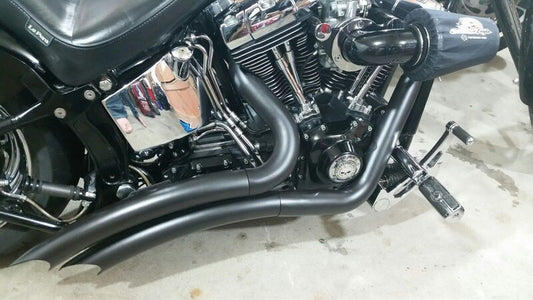 Attitude Inc ATT-EXHS004-BK Razors Black Headers Exhuast Kit Big Radius Suit Harley Softail 1986-2017 Black Heathields Attached Kit