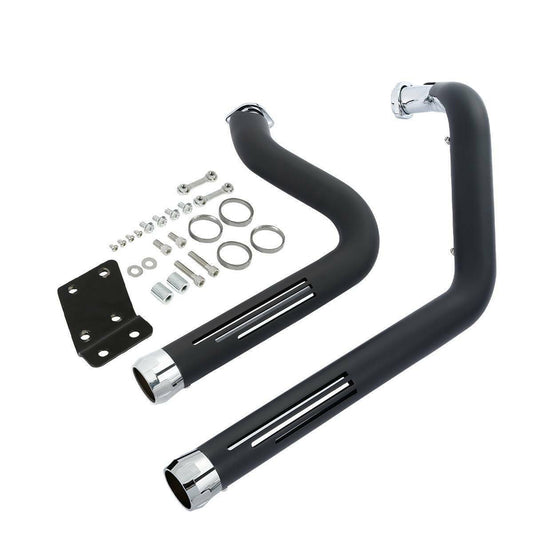 Attitude Inc ATT-XF2906H21-03-B Exhaust Headers Black Drag with Heat Shields ,Smooth Chrome Tip1986-2017 softail For Harley