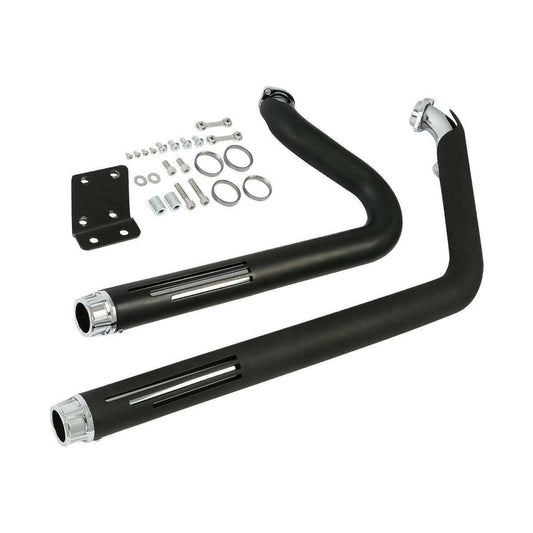 Attitude Inc ATT-XF2906H21-02-B Exhaust Headers Black Drag with Heat Shields ,Hex Chrome Tip 1986-2017 softail For Harley