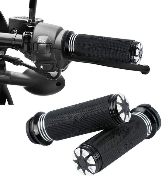 Attitude Inc ATT-XF160425-B Handlebar Hand Grips Black CNC Machined/ Rubber Gel Grip 1 in Handlebar For Harley Touring Breakout Dyna Pair