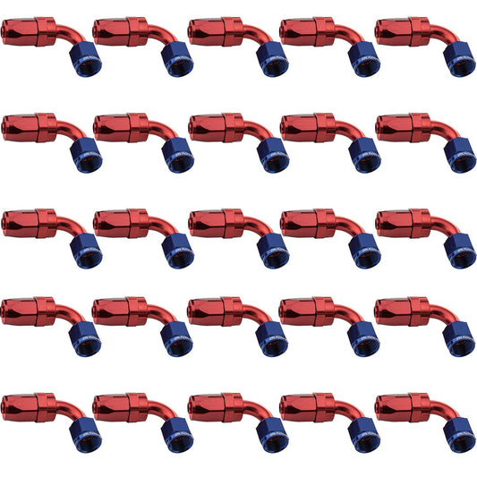 Proflow PFE103-08-25 Bulk Pack 90 Degree Hose End -08AN Hose to Female Blue/Red 25pc