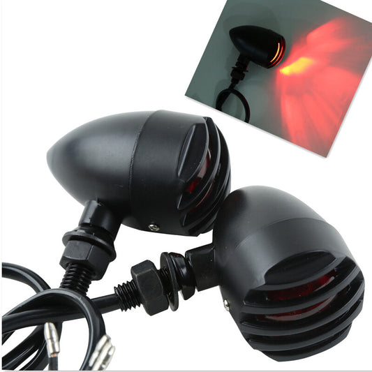 Attitude Inc ATT-XF140622-BR Retro Universal Turn Signal Indicator Lights Black Body Red Lense For Harley Models Set