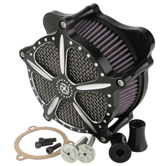 Attitude Inc ATT-XF2906111 Aluminium CNC Machined Air Filter Assembly ,EFI For Harley Electra Glide Custom ,Black Machined Billet ,Kit