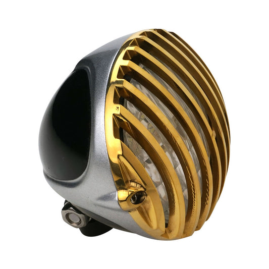 Attitude Inc ATT-TW-H1328 Headlight 5.0'' Aluminium Brass,Silver/Black Vintage Antique Style Chopper Bobber Each