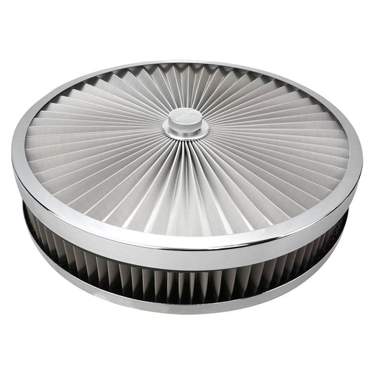 Proflow PFEAF-350063S Air Filter Assembly Flow Top Round Stainless Steel 14in. x 2.5in. Suit 5-1/8in. Neck Recessed Base