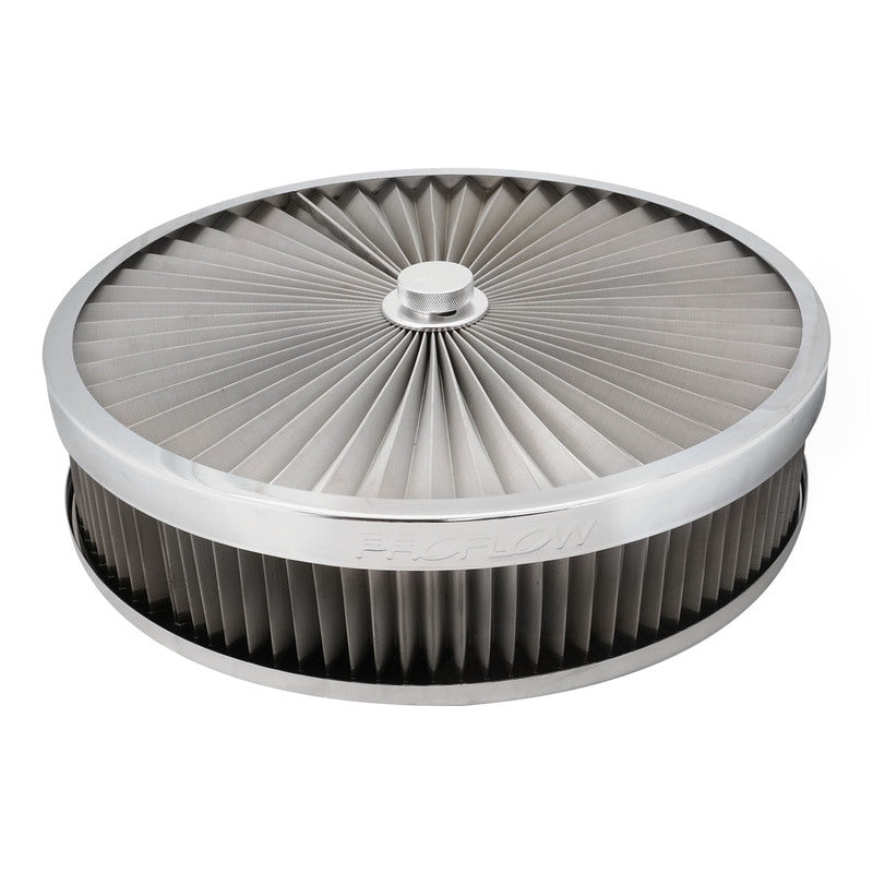 Proflow PFEAF-350076S-SN Air Filter Assembly For Holley EFI Sniper Series Flow Top Round Stainless Steel 14'' x 3'' Suit 5-1/8in. Neck Recessed Base