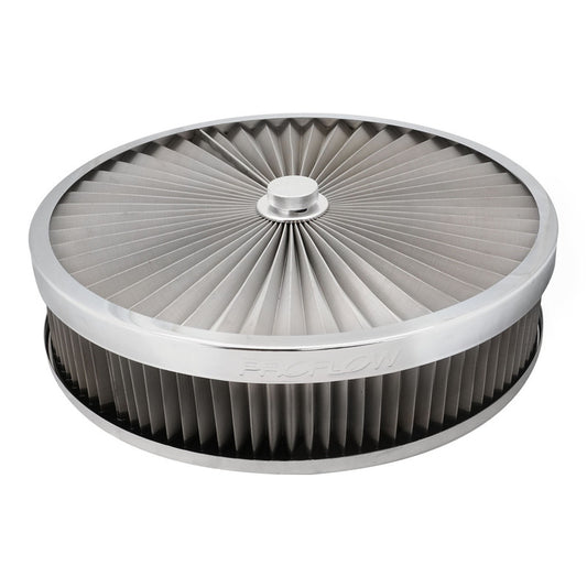 Proflow PFEAF-350076S-SN Air Filter Assembly For Holley EFI Sniper Series Flow Top Round Stainless Steel 14'' x 3'' Suit 5-1/8in. Neck Recessed Base