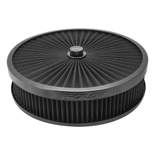 Proflow PFEAF-350076B-SN Air Filter Assembly For Holley EF Sniper Series Flow Top Round Black 14'' x 3" Suit 5-1/8in. Neck Recessed Base
