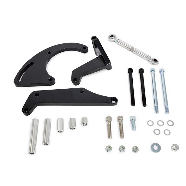 Proflow PFEACBBC9106BK Aluminium A/C Compressor Bracket Water Pump For Chevrolet SB Long Passenger Side Mount Black