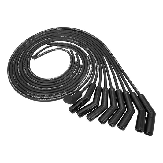 Proflow PFE-L85135BKC SuperMax Wire Ignition Lead Kit 8.5mm Spiral Core Black Ceramic 135 Deg Plug Hei & Socket Cap Universal V8 with Separator Set