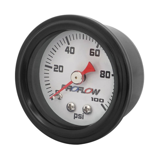 Proflow PFEFG-100-2 Fuel Pressure Gauge 0-100PSI Stainless Steel Black Body/White Face 40mm Each
