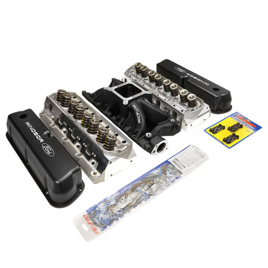 PFEM2921-BK-HEADS Proflow Cylinder Head SuperMax 210 & Intake Kit Manifold Max Jr Single Plane Aluminium Black Square Bore SB For Ford 289 302W Kit