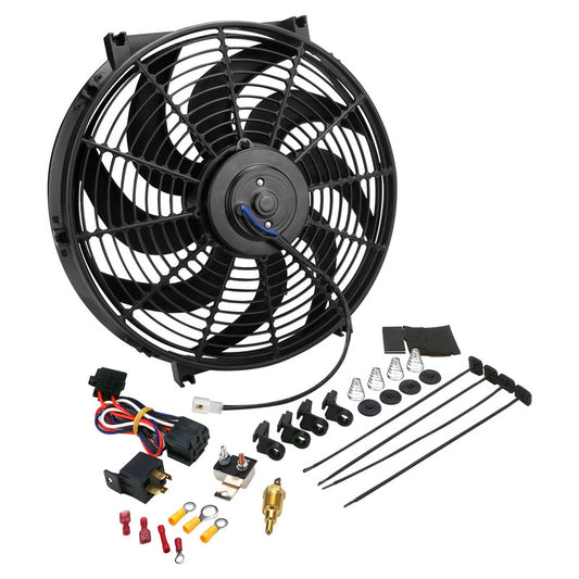 Proflow PFERF140 Electric Cooling Fan Kit Curved Black 14 in 1650 CFM,Reversible with Fan Control Thermostatic 165- 180 and mounting hardware kit