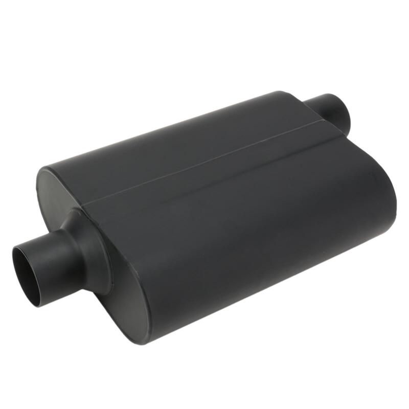Proflow PFEEM31501 Muffler 2.25 in Black Compact Flow Chamber II Side Inlet To 2.25 in. Centre Outlet 9.75" x 13" x 4" body Each