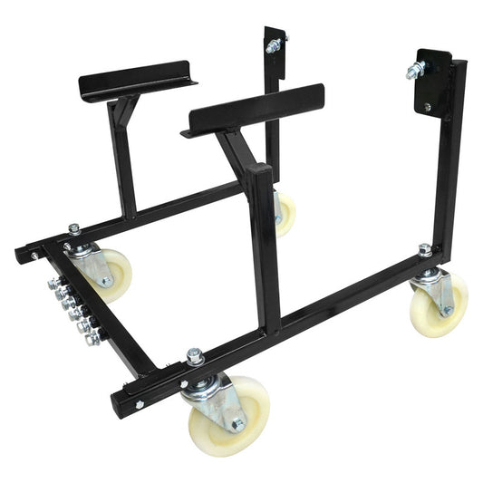 Proflow PFE-EN10148 Engine Dolly Cradle Heavy Duty Black Powder coat SB Ford with Heavy Duty 5 '' Nylon White Wheels Kit