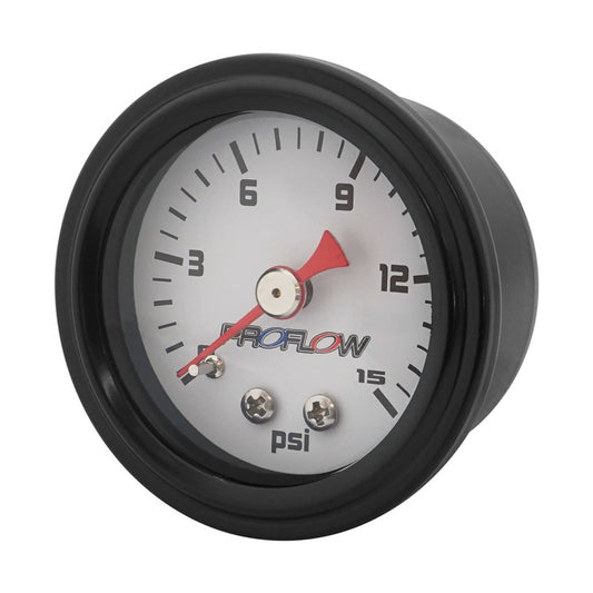 Proflow PFEFG-015-2 Fuel Pressure Gauge 0-15PSI Stainless Steel Black Body/White Face 40mm Each