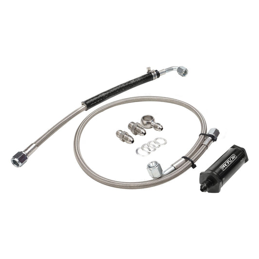 Proflow PFEOSFDTBO-FG Turbo Oil Feed Line Kit Stainless Braided Hose 30 Micron Filter For Ford Falcon Barra FG/FGX XR6 Turbo
