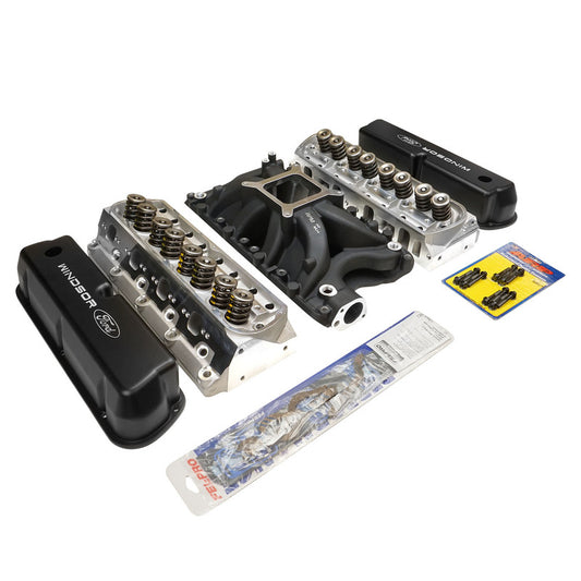 PFEM2981-BK-HEADS Proflow Cylinder Head SuperMax 205 & Intake Kit Manifold Max Jr Single Plane Aluminium Black Square Bore SB For Ford 351W