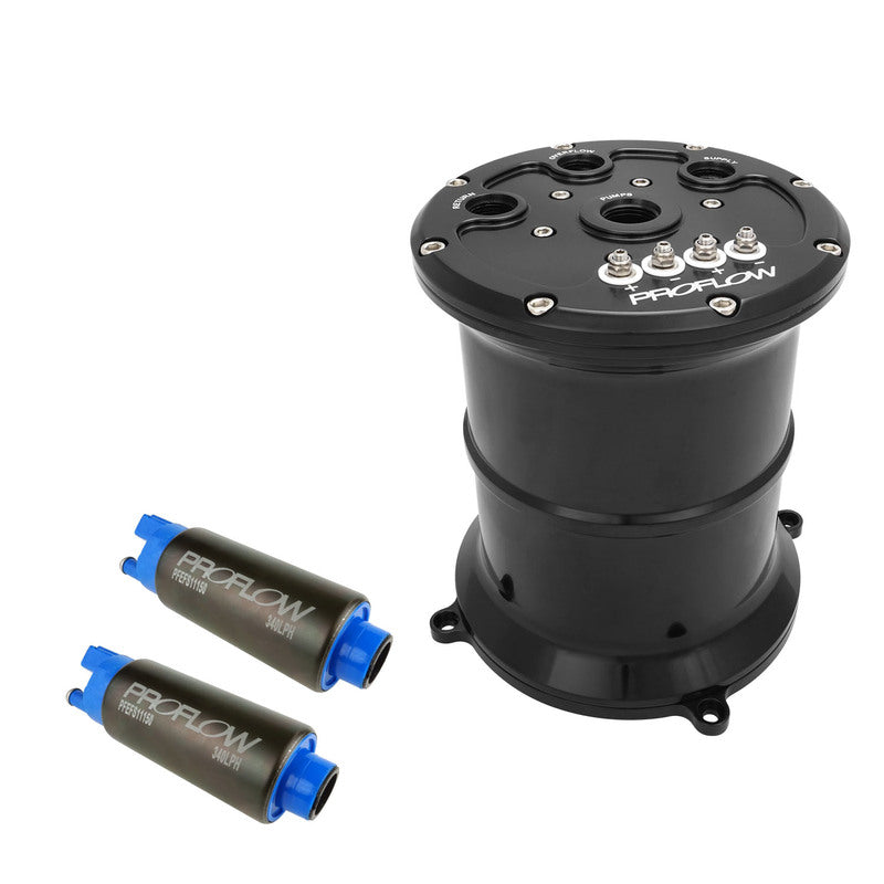 Proflow PFEFCA020BK-PRO2 Surge Tank Kit With Dual 340 LPH Fuel Pumps EFI 2.5L Billet Aluminium Black Anodised