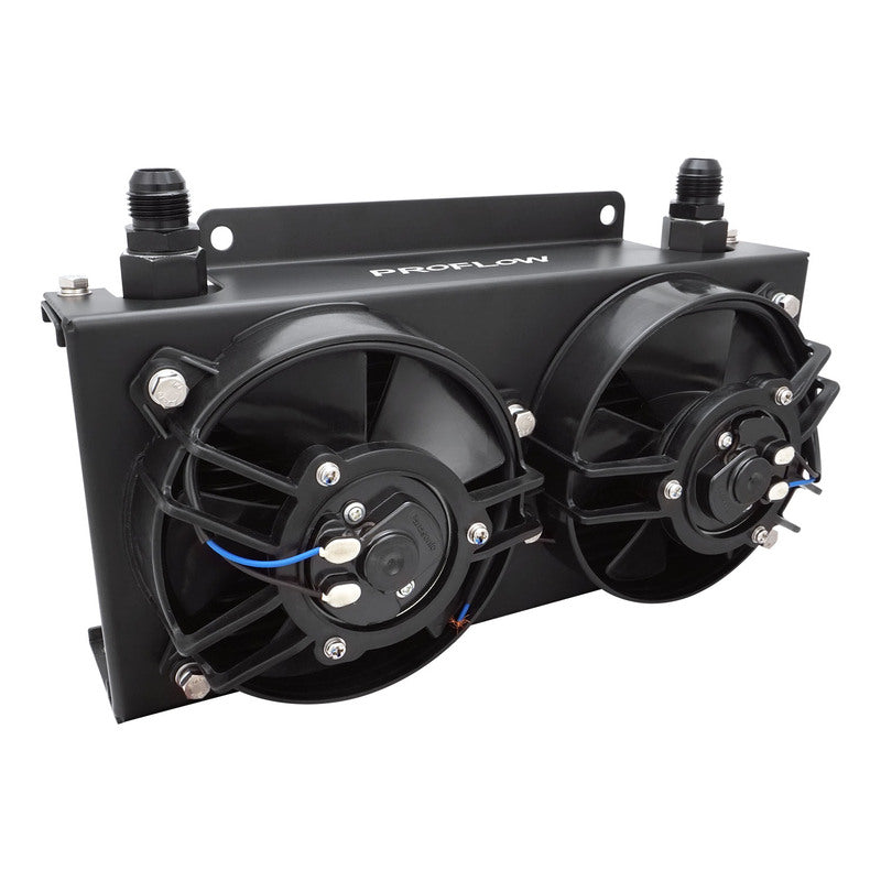 Proflow PFEOC19-DF Oil Cooler Kit Ultra Pro 19 Row Dual Fan 625 CFM AN10 ORB Female Aluminium Black