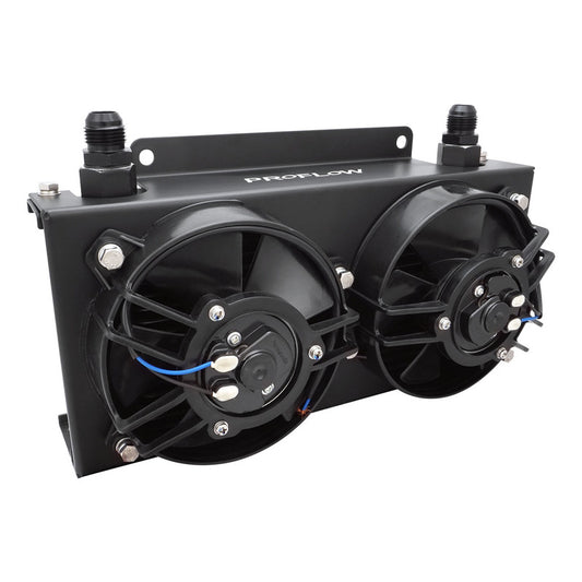 Proflow PFEOC19-DF Oil Cooler Kit Ultra Pro 19 Row Dual Fan 625 CFM AN10 ORB Female Aluminium Black