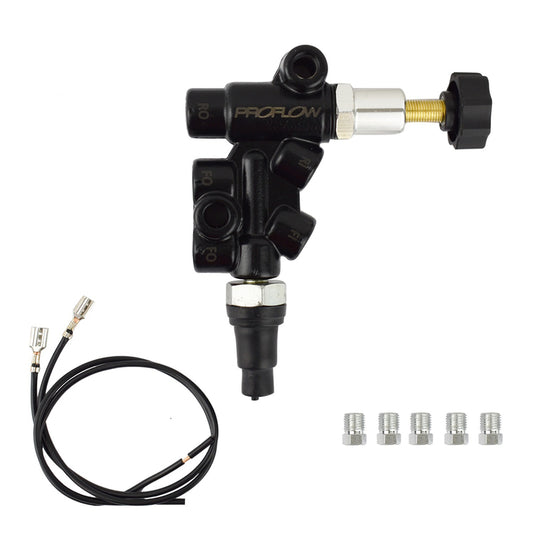 Proflow PFEMC11179 Brake Proportioning Valve Adjustable Knob Adjustment Two Inlets Three Outlets Aluminium Black