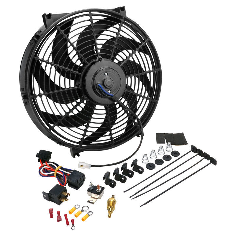 Proflow PFERF160 Electric Cooling Fan Kit Curved Black 16 in 2000 CFM ,Reversible with Fan Control Thermostatic 185 On 170 Off and mounting hardware kit