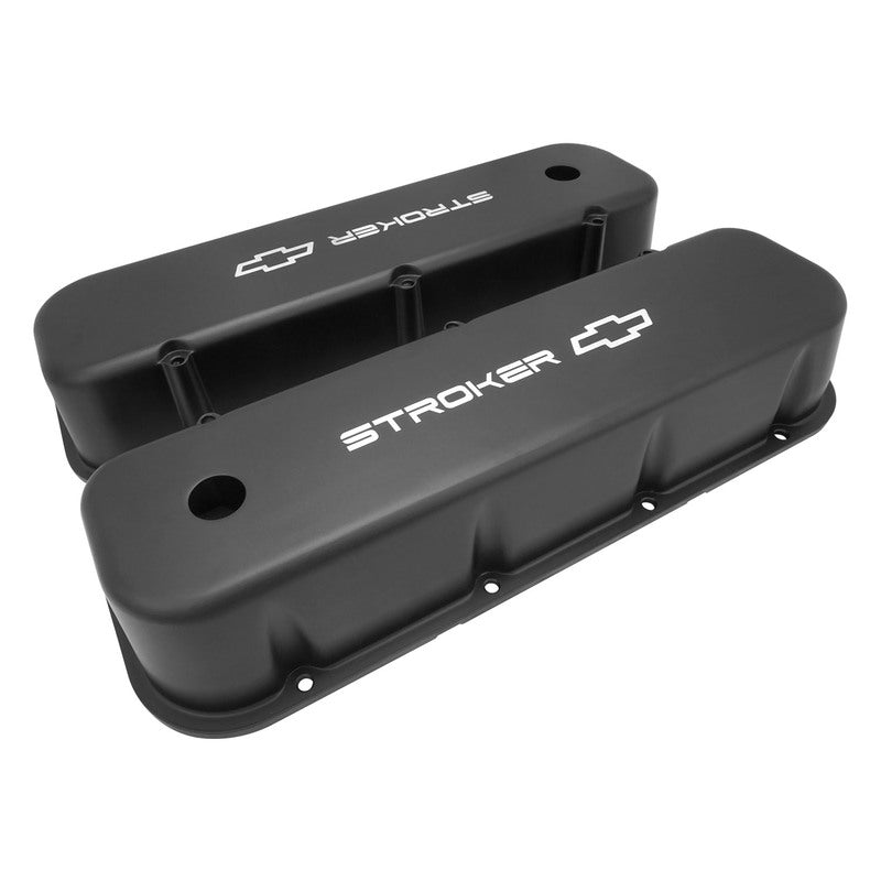 Proflow PFEVC-210-ST Valve Covers Tall Cast Aluminium Black Stroker Bowtie Logo BB For Chevrolet Pair