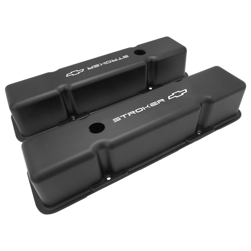 Proflow PFEVC-710-ST Valve Covers Tall Cast Aluminium Black Stroker Bowtie Logo SB For Chevrolet Pair