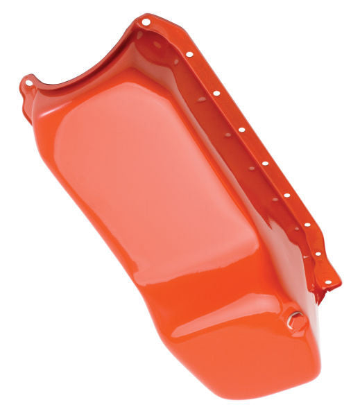 RTS RTS-25-9414OR Oil Pan Sump Steel OEM Style Chev Orange SB Chev 1-Piece Rear Main Each