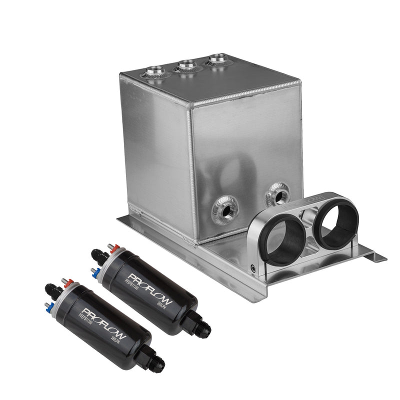 Proflow PFEST11 Fuel Surge Tank & Pump Kit Fabricated Aluminium Square 2 x 044 Pumps 200mm x 200mm x 180mm 5L Polished
