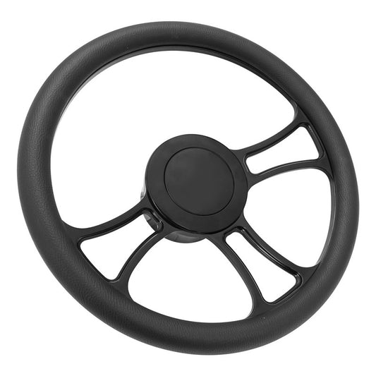 Proflow PFESTW-KIT3-BK Billet 3 Slot Curved Steering Wheel,14'' Black Leather/Black Leather Universal Fit Steering Wheel ,Adaptor Horn Button 2 inch Dish Kit