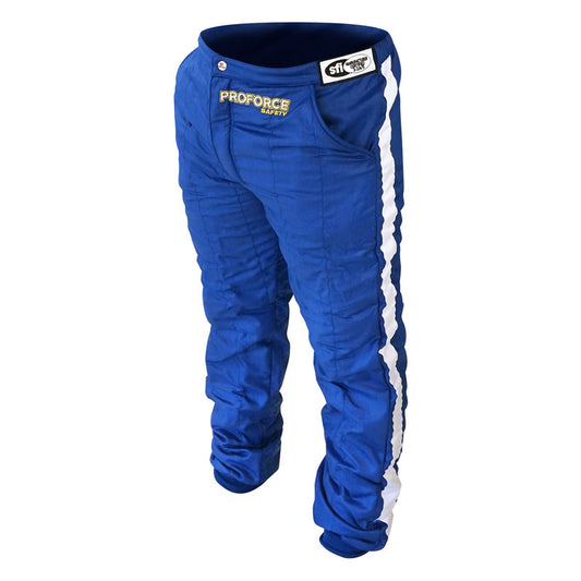 Proforce Safety PFS-4386-XL-BU Proforce Pro 2 Driving Suit SFI 3.2A/5 ,Fire Retardant Racing Suit Bottom Pants Two-Piece Multiple Layer Pyrovatex X Large Blue/White Strip E