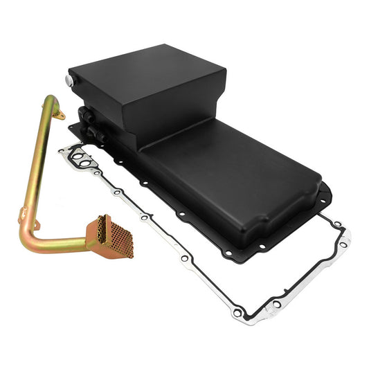 RTS RTS-3001 Steel Oil Pan Chev Holden Engine Swap LS 427 Stroker ,Remote 90Deg AN-10 Matt Black Rear Sump 6.5 litre Capacity Pick Up Kit