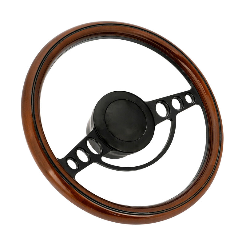 Proflow PFESTW-KIT7-BK Billet 2 Spoke Steering Wheel 14'' Wood Rim Black Spoke Universal Fit Steering Wheel Adaptor Horn Button 2 inch Dish Kit