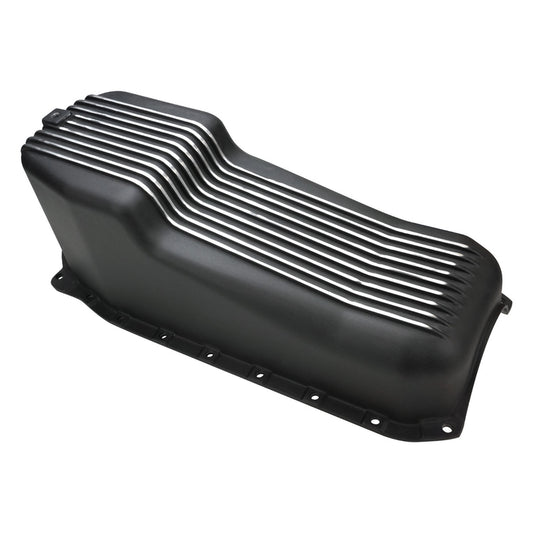 RTS RTS-25-8444BK Oil Pan Cast Aluminum Machined Finned Black 4 qt 1986-2002 SB Chev R/H Side Dip Stick,1 Piece Rear Main,