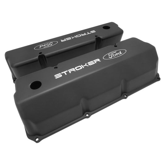 Proflow PFEVC-510-ST Valve Covers Tall Cast Aluminium Black Stroker Ford Logo Small Block For Ford 302 351C Pair