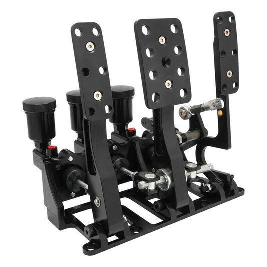 RTS RTS-340-1001 Racing Hydraulic Pedals Box Lightweight Aluminium Floor Mount Brake Clutch Accelerator Pedal with .750" Bore Master Cylinders Black Kit