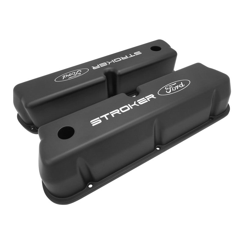 Proflow PFEVC-410-ST Valve Covers Tall Cast Aluminium Black Stroker Ford Logo Small Block For Ford 289 351W Pair