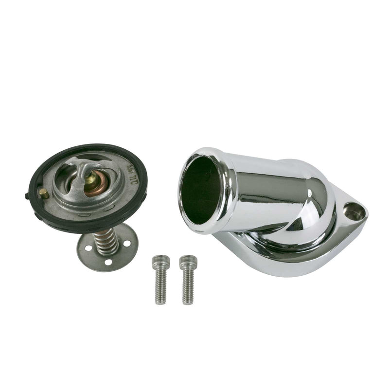 Proflow PFETH-R8937KT Aluminium Water Neck & Thermostat kit LS Chev For Holden 45 degree Swivel Chrome