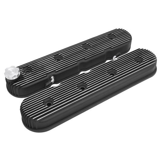 Proflow PFEVC-8580BK Valve Covers Tall Cast Aluminium LS Chev For Holden Commodore Engines Vintage Series Finned Satin Black Machine Finns